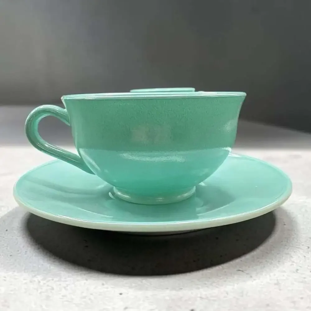 Hazel Atlas Teacup and Saucer Set Turquoise Platonite